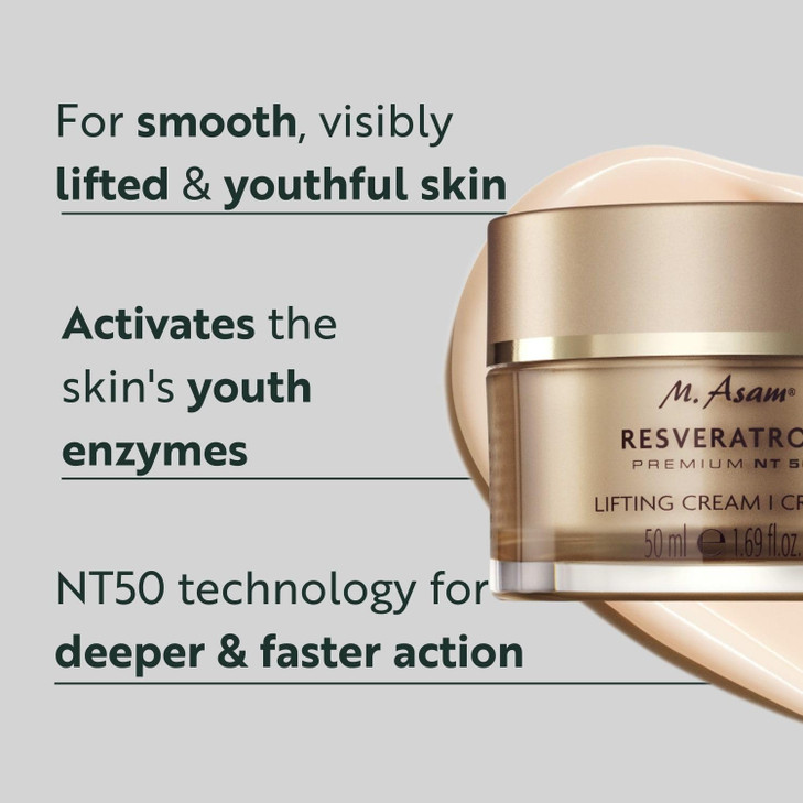 M. Asam RESVERATROL PREMIUM NT50 Lifting Cream (1.69 fl oz)  Moisturizer Face Cream with Hyaluronic Acid, Facial Moisturizer for Firm and Smooth Ski