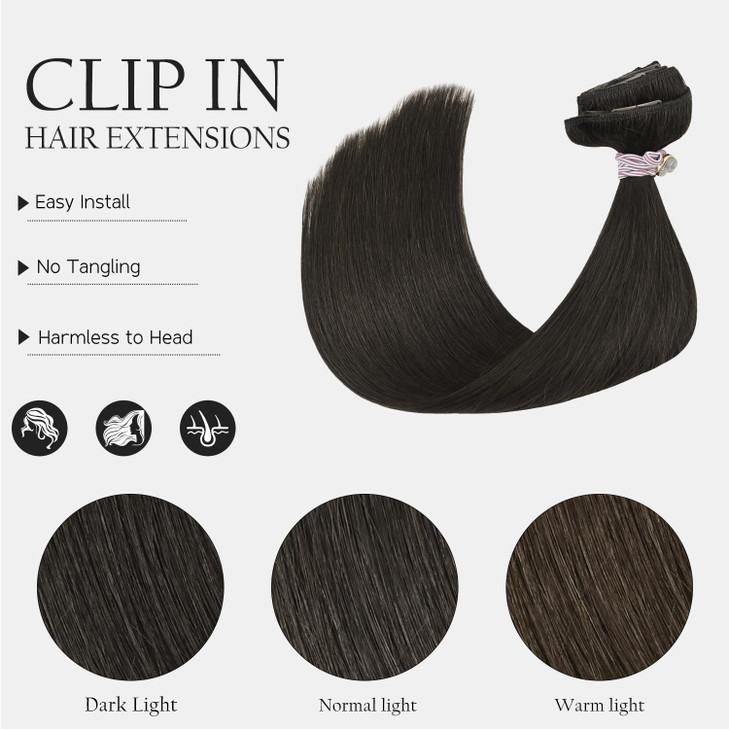 HUAYI Dark Brown Clip in Hair Extensions Real Human Hair 120G Remy Human Hair Clip in Extensions Soft Silky Straight for Women 7pcs 16clips 14 Inch B