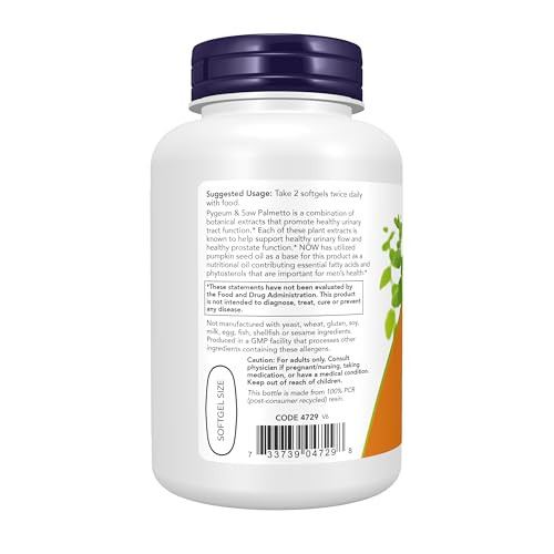 NOW Foods Pygeum & Saw Palmetto 120 Softgel (Pack of 2)