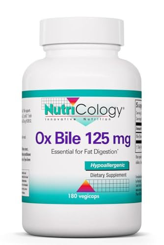 NutriCology Ox Bile 125 mg - Supports Fat Digestion - Delivers 125 mg Concentrated Bile Salts per Serving - Hypoallergenic & Vegetarian - 180 Serving