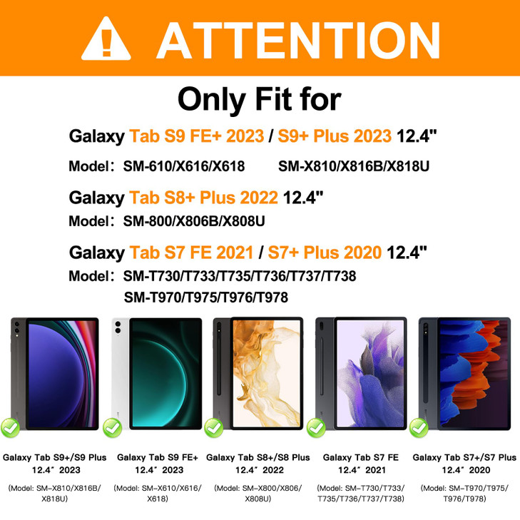 BATYUE Case for Samsung Galaxy Tab S10+ Plus /S9 FE+ Plus /S9+ Plus /S8+ Plus /S7+ Plus /S7 FE 5G 12.4 inch, Shockproof Protective Tablet Case with S