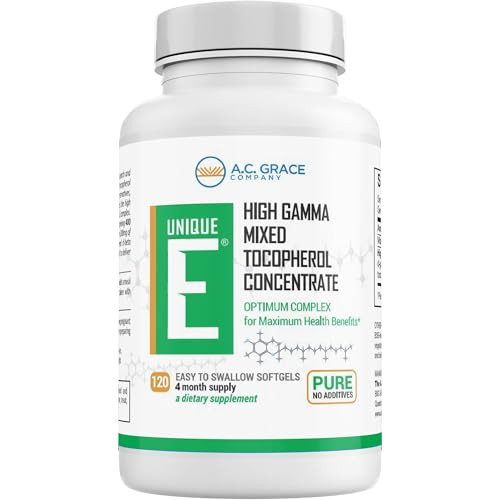UNIQUE E A.C. Grace Company Mixed Tocopherols 120 Soft Gels, Supports Healthy Brain Function, General Health, and Aging Support, All-Natural Vitamin