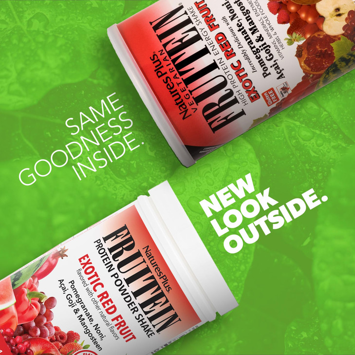 NaturesPlus FRUITEIN Exotic Red Fruit Shake - 1.3 lbs - 13 Grams of Plant-Based Protein Per Serving - Supports Energy & Immune System - Vegetarian, G