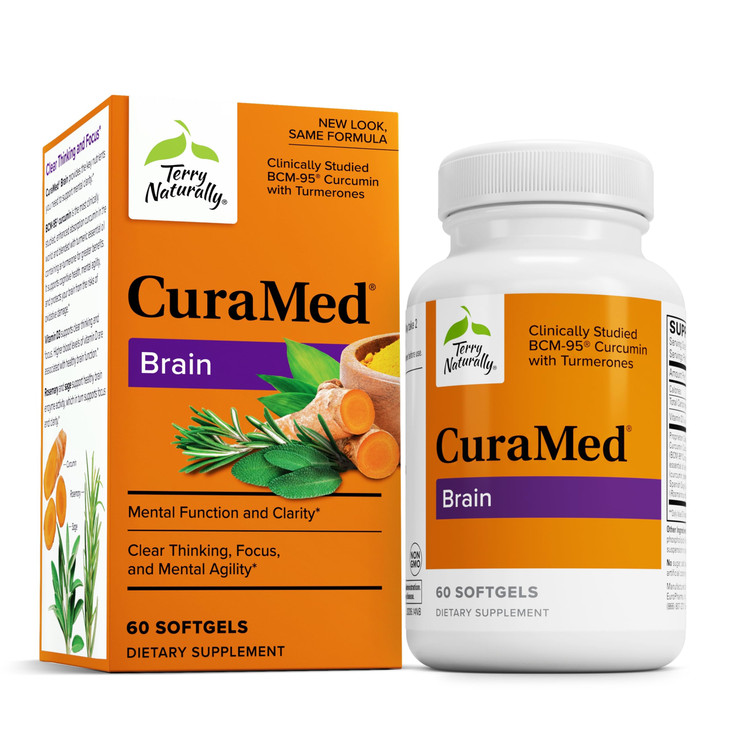 Terry Naturally CuraMed Brain - Dietary Supplement to Support Clarity & Focus - Brain Health Supplement with Curcumin & Turmeric Essential Oil to Aid