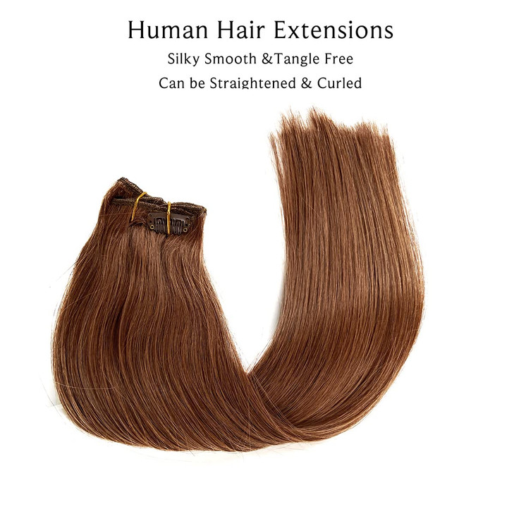 Clip in Hair Extensions Human Hair 7pcs 70g Set #30 Medium Auburn Silky Straight Top Grade 7A Remy Extensions Clip-in Hair for Women