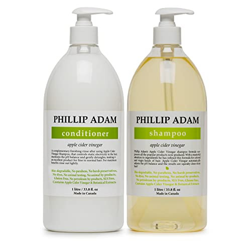 Phillip Adam Apple Cider Vinegar Shampoo and Conditioner Set for All Types of Hair - Sulfate Free - pH Balancing - 12 Ounce Each
