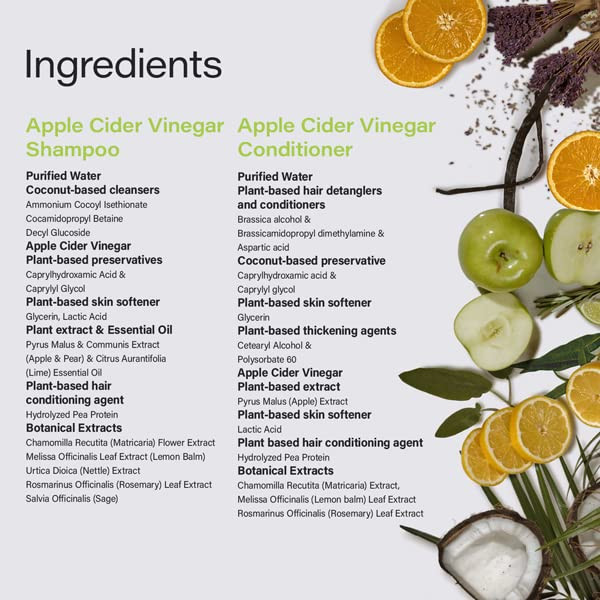 Phillip Adam Apple Cider Vinegar Shampoo and Conditioner Set for All Types of Hair - Sulfate Free - pH Balancing - 12 Ounce Each