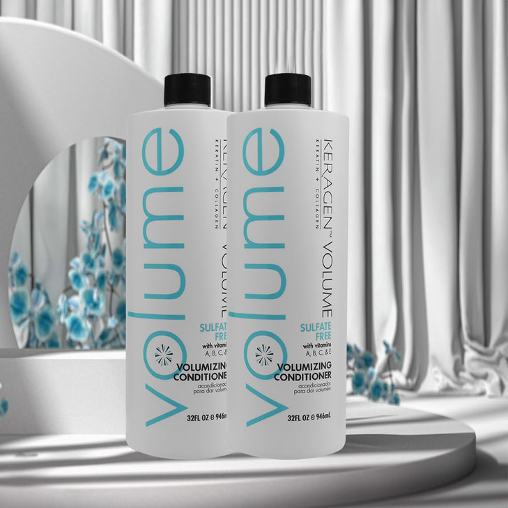 KERAGEN - Volumizing Conditioner for Fine Hair with Keratin and Collagen, Sulfate Free 32 Oz - Add Thickness, Hydrates and Enhances Hair Volume, with