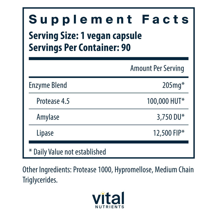 Vital Nutrients Vegan Pancreatic Enzymes - for Women & Men - Enzymes for Digestion Support Gut Health - Relief from Gas & Bloating - Gluten, Dairy, S
