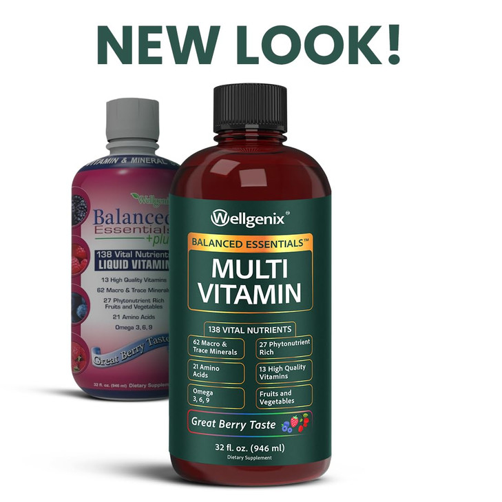 Wellgenix Balanced Essentials Liquid Multivitamin Dietary Supplement with Vitamins and Minerals  Berry Flavor  32 fl oz