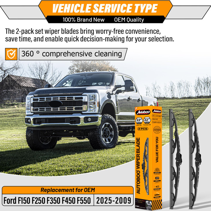 AUTOBOO 22"+22"Windshield Wipers Replacement for Ford F150 F250 F350 F450 F550 2025-2021 2020 2019 2018 2017 2016 2015 2014 2013 2012 2011 2010 2009