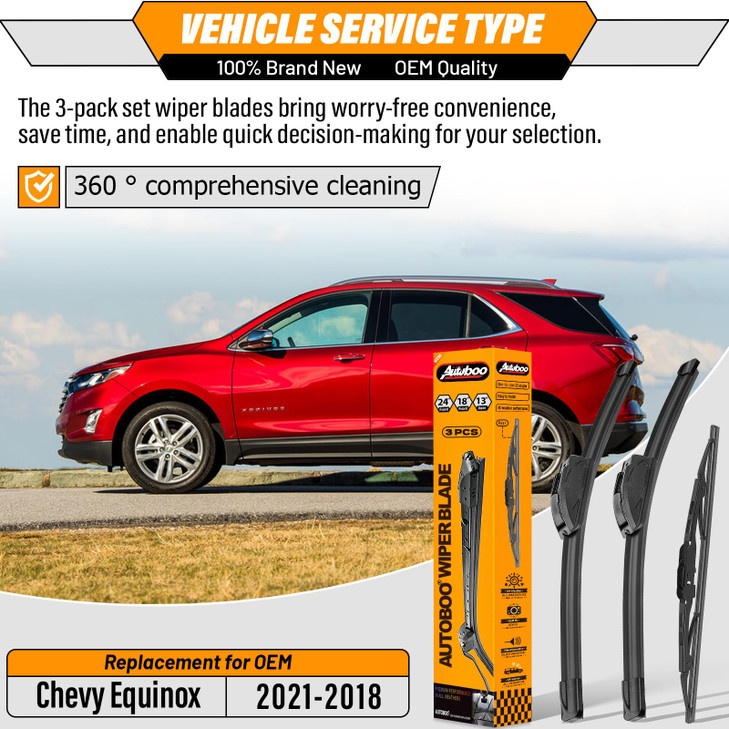 OEM Windshield Wiper Blade Replacement for Chevy Equinox 2018 2019 2020 2021 Original Equipment All-Season Rear Wiper Blade Set 24+18+13 (Set of 3)