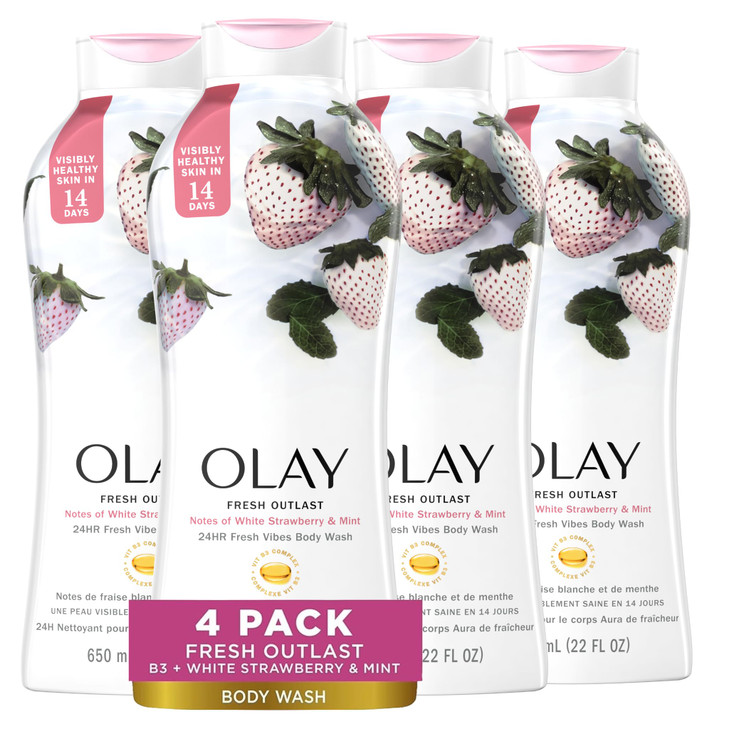 Olay Body Wash for Women, Fresh Radiance, Refreshing & Renewing, Made with Plant Based Cleansers, B3 Botanical Complex, For All Skin Types, Strawberr