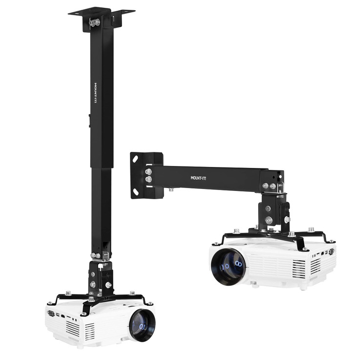 Mount-It! Projector Ceiling Mount and Wall Mount with Adjustable Arm, Universal Projector Mount for LCD/DLP Projectors, Flush Mount Option, Built-in