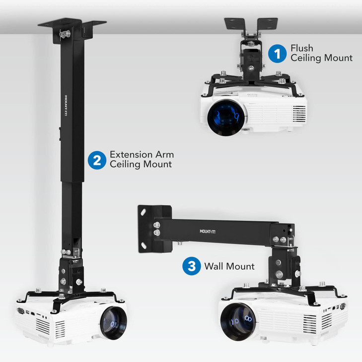 Mount-It! Projector Ceiling Mount and Wall Mount with Adjustable Arm, Universal Projector Mount for LCD/DLP Projectors, Flush Mount Option, Built-in