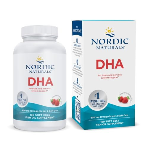 Nordic Naturals DHA, Strawberry - 180 Soft Gels - 830 mg Omega-3 - High-Intensity DHA Formula for Brain & Nervous System Support - Non-GMO - 90 Servi