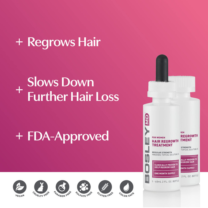 BosleyMD Hair Regrowth Treatment Regular Strength By for Women - 2 X 2 Oz Treatment, 2count