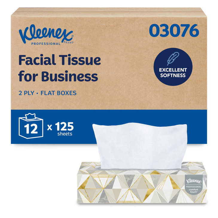 Kleenex® Professional Facial Tissue, Bulk (03076), 2-Ply, White, Flat Facial Tissue Boxes for Business, Convenience Case (125 Tissues/Box, 12 Boxes/C