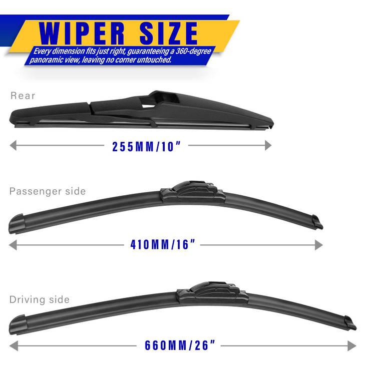 3 wipers Replacement for 2013-2018 Toyota RAV4, Windshield Wiper Blades Original Equipment Replacement - 26"/16"/10" (Set of 3) U/J HOOK