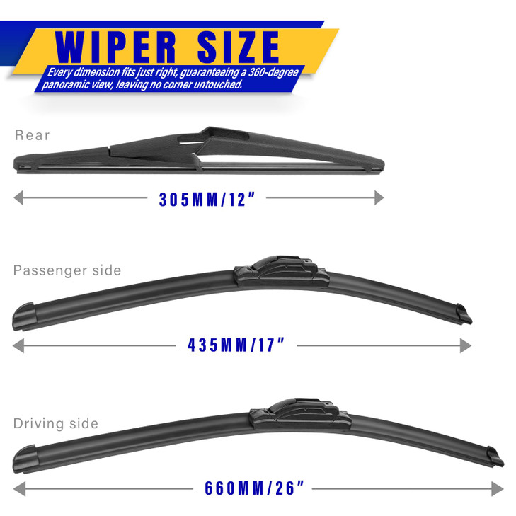 3 wipers Replacement for 2014-2021 2022 2023 Nissan Rogue/2013-2021 Nissan Pathfinder, Windshield Wiper Blades Original Equipment Replacement - 26"/1