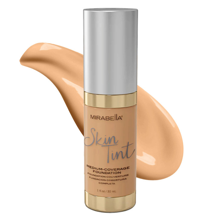 Mirabella Skin Tint Creme Liquid Foundation Makeup, Oil-Free Mineral Foundation for Medium Coverage - w/Hyaluronic Acid, Squalane, & Allantoin for Al