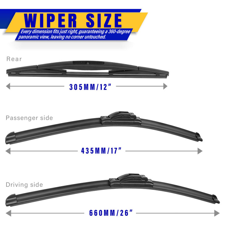 3 wipers Replacement for 2017-2021 2022 Honda CRV CR-V, Windshield Wiper Blades Original Equipment Replacement - 26"/17"/12" (Set of 3) U/J HOOK