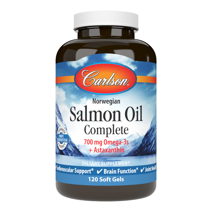 Carlson - Salmon Oil Complete, 700 mg Omega-3s + Astaxanthin, Cardiovascular Support, Brain Function & Joint Health, 120 soft gels