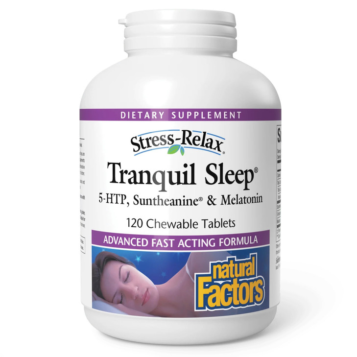 Natural Factors Tranquil Sleep - Calm Sleep Health Supplement - Relaxation Support Supplement with Melatonin & 5-HTP - 120 Chewable Tablets (30 Servi