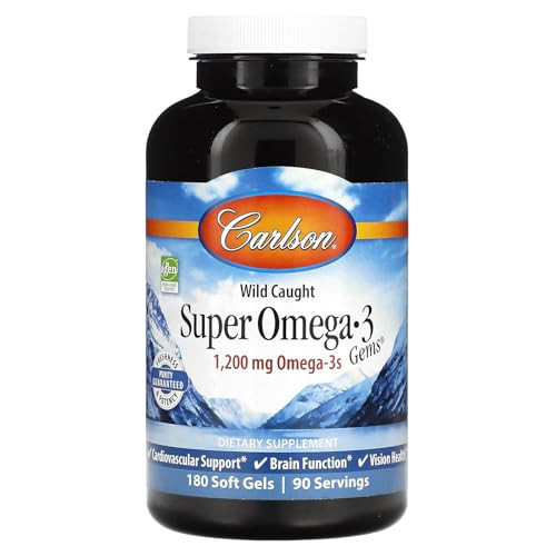 Carlson - Super Omega-3 Gems, 1200 mg Omega-3s, Cardiovascular Support, Brain Function & Vision Health, 180 soft gels