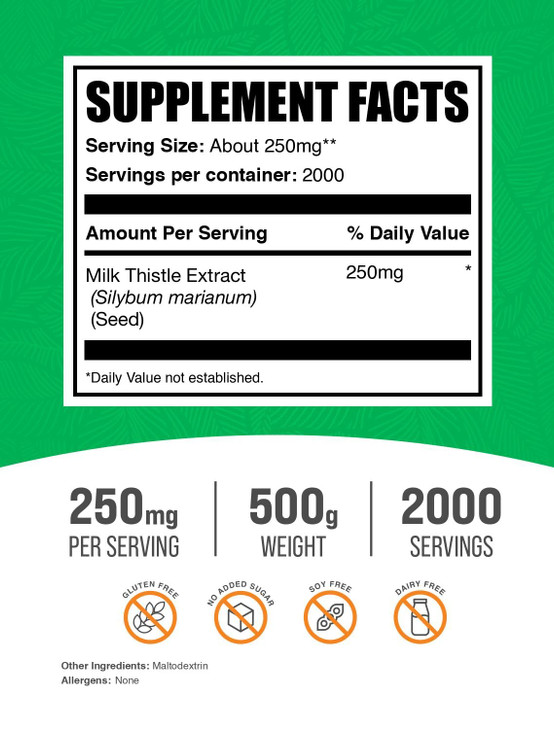 BulkSupplements.com Milk Thistle Extract Powder - Herbal Supplement, Milk Thistle Supplement - Gluten Free, 250mg per Serving, 500g (1.1 lbs) (Pack o