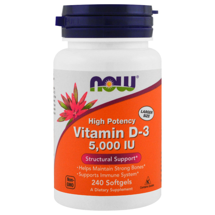 Now Foods Now Supplements, Vitamin D-3 5,000 IU, High Potency, Structural Support*, 240 Softgels (4 Pack)