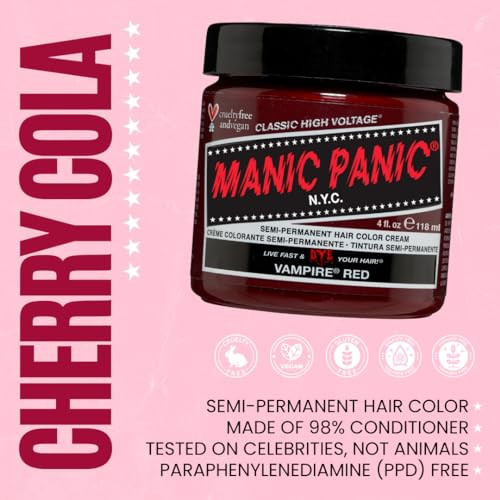 MANIC PANIC Classic Vampire Red Semi Permanent Hair Color - Deep Blood Red Hair Dye for Women & Men That Lasts 4-6 Weeks - Vegan, Ammonia & Cruelty-F