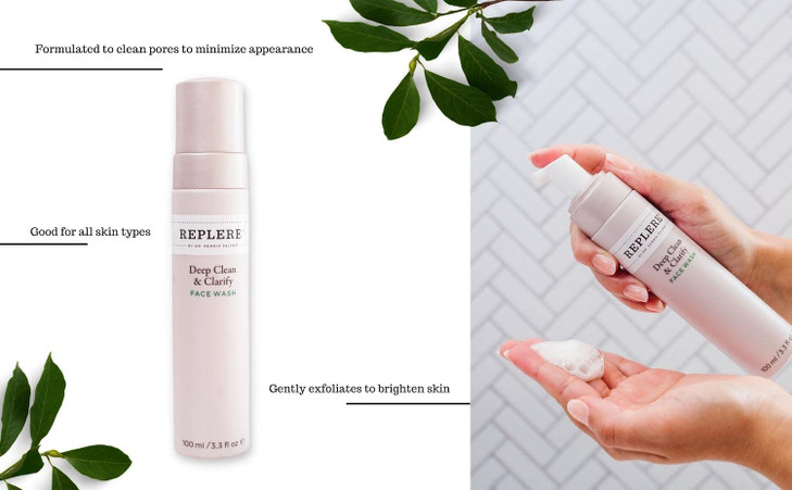 Replere Deep Clean & Clarify  Luxury Gentle Exfoliating Face Wash with Coffea Arabica, Green Tea & Vitamins A & E  Hydrating Foaming Cleanser for W