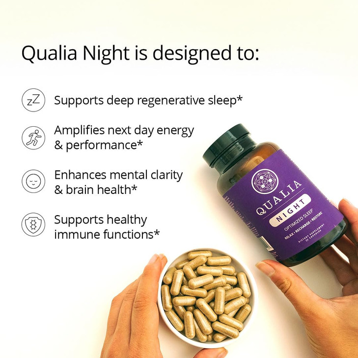 Qualia Night Sleep Aid | Non-Habit Forming | Science-Backed Supplement for Deep Refreshing Sleep | Melatonin-Free, Vegan, Non-GMO, Gluten-Free