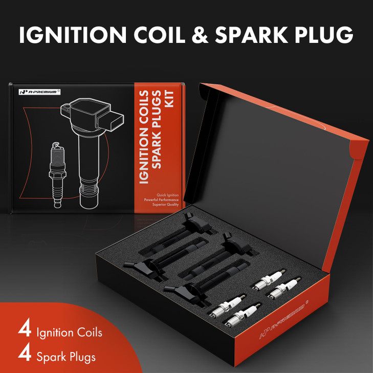 A-Premium Set of 4 Ignition Coil Pack and Iridium Spark Plugs Compatible with Toyota Camry Corolla Highlander Matrix RAV4 Solara & Scion tC xB & Lexu
