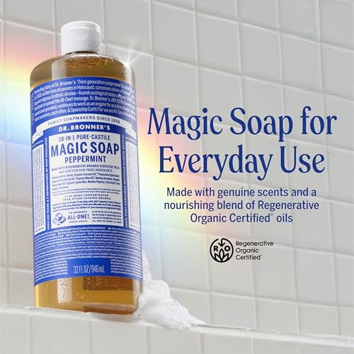 Dr. Bronner's Pure-Castile Magic Liquid Soap- Made with Regenerative Organic Oils- For Body, Face, Hair, Dishes, Pets, Laundry Natural, Vegan, Non-GM