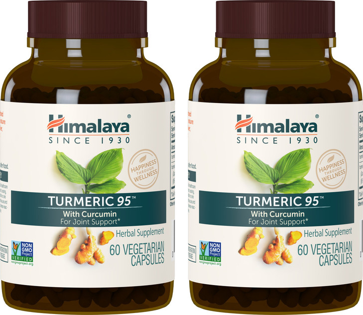 Himalaya Turmeric 95 Supplement with Curcumin/Curcuminoids, Joint and Muscle Support, Optimum Flexibility and Mobility, 600 mg, Non-GMO, Vegan, Glute