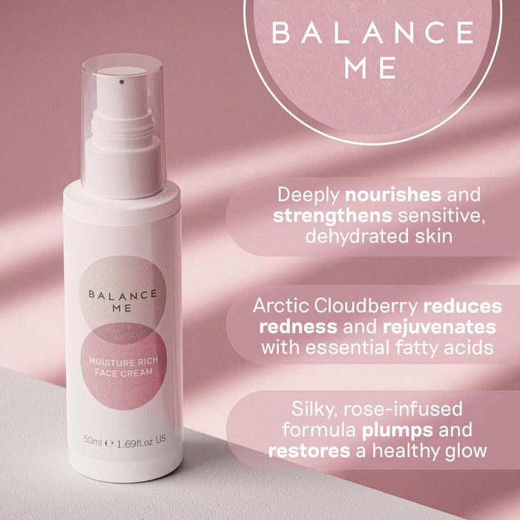 Balance Me Moisture Rich Face Cream 1.7 fl oz, Face Moisturizer for Dry Skin, Hydration and Reducing Redness