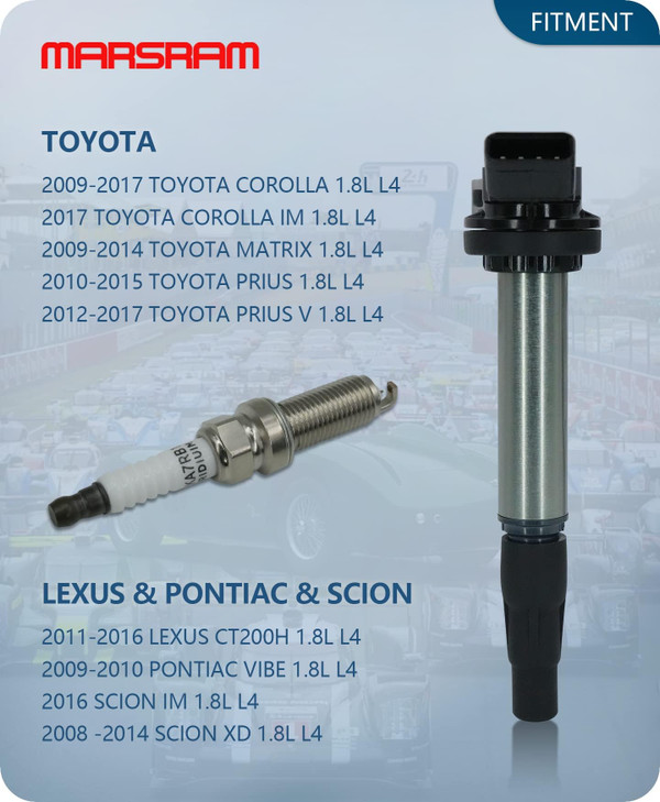 Marsram Ignition Coil Pack UF596 & Double Iridium Spark Plug 4912 for 2009 2010 2011 Toyota Corolla Matrix Prius 2012 2013 2014 2015 2017 Lexus Scion
