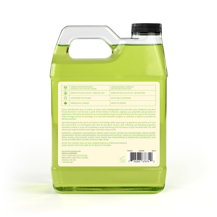 Cucina Fruits & Passion Hand Soap Refill, Lime Zest & Cypress, 1 L (33.8 fl oz)  Liquid Hand Soap with Olive Oil, Biodegradable, Vegan Formula, Kitc