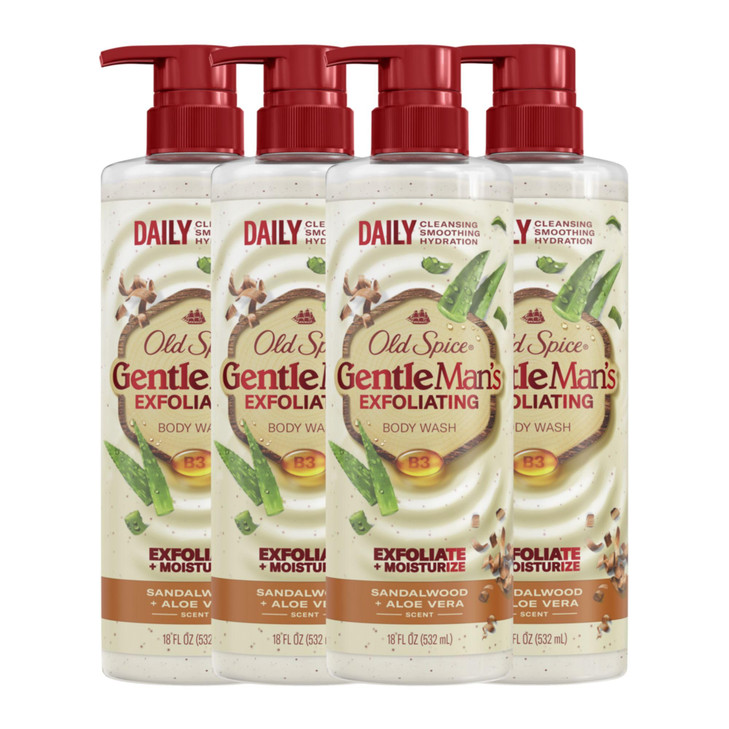 Old Spice GentleMan's Collection Exfoliating Body Wash, Sandalwood & Aloe Vera Scent, 18.0 fl oz (Pack of 4)