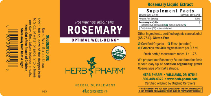 Herb Pharm Certified Organic Rosemary Liquid Extract - 4 Ounce