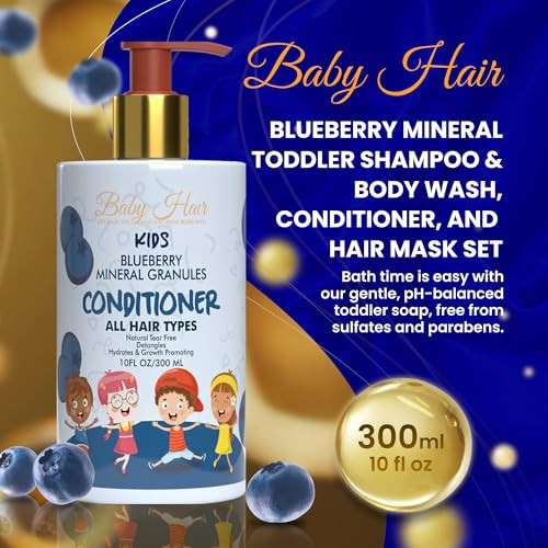Baby Hair - Blueberry Mineral Toddler Shampoo/Body Wash, Conditioner, and Hair Mask Set, Sulfate-Free Shampoo and Conditioner with Strawberry & Blueb