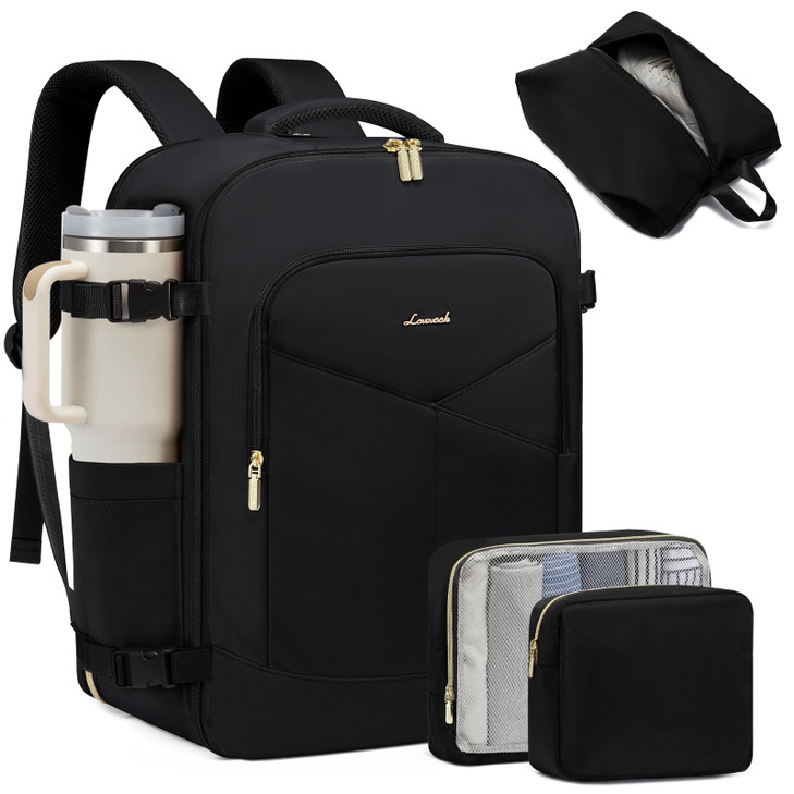 LOVEVOOK 40L Travel Backpack for Women&Men,TSA Carry on Backpack for Airplanes with 3 Packing Cubes,Personal Item Bag Fit 17" Laptop, Waterproof Esse
