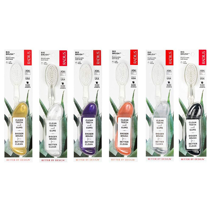 RADIUS Big Brush with Replaceable Head BPA Free & ADA Accepted Toothbrush Designed to Improve Gum Health & Reduce Gum Issues - Left Hand - Assorted -
