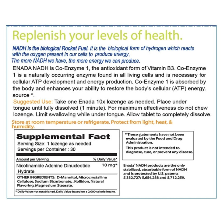 ENADA 10X NADH Supplement with Fast Acting Formula for Active Lifestyle | Natural Energy Booster Great for Jet Lag, Athletic Performance & Studying |
