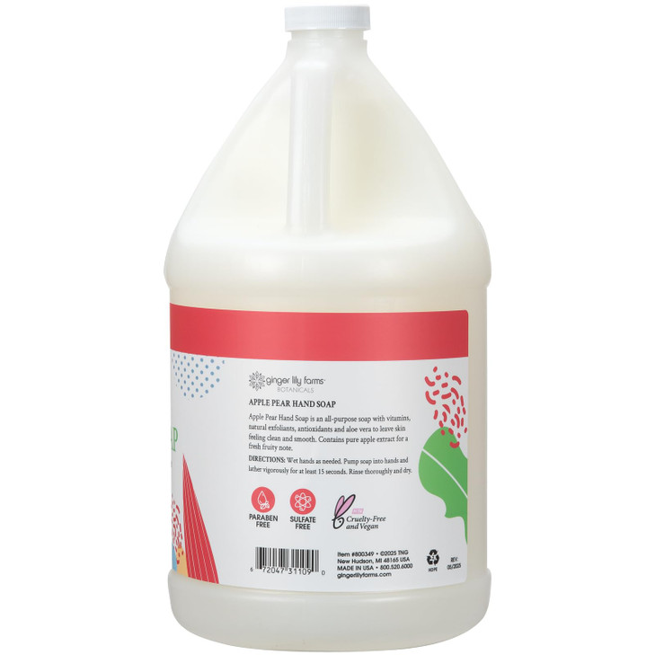 Ginger Lily Farms Botanicals All-Purpose Liquid Hand Soap Refill, 100% Vegan & Cruelty-Free, Apple Pear Scent, 1 Gallon (128 fl. oz.)