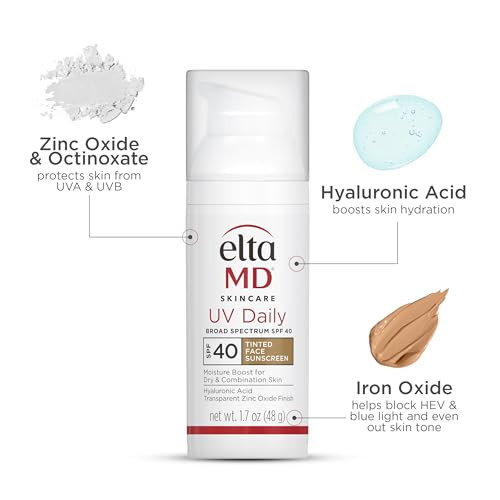 EltaMD UV Daily Tinted SPF 40 Face Sunscreen Moisturizer with Zinc Oxide, Tinted Daily Face Moisturizer with SPF, Sunscreen for Dry Skin,1.7 oz Pump