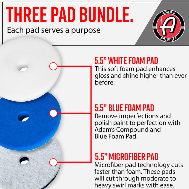Adam's Polishes Premium Polisher Pads Bundle - Expertly Designed to Make Polishing and Paint Correction Easier and Quicker - Color Coded to Match wit