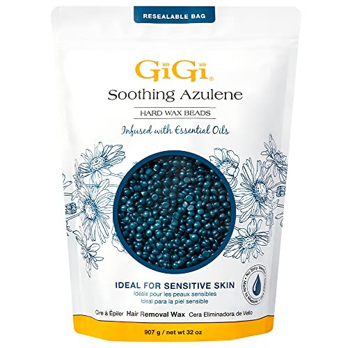 GiGi Hard Wax Beads for Hair Removal, Soothing Azulene Hard Wax Beads, Gentle Formula for Sensitive Skin, No Strips Needed for Full Body & Face Waxin